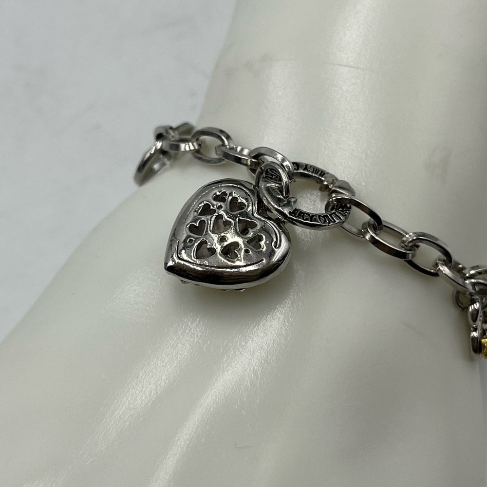 Juicy Couture‎ Chain Bracelet Pave Crystal Silver Gold Tone Puff Heart Charms - Picture 14 of 16